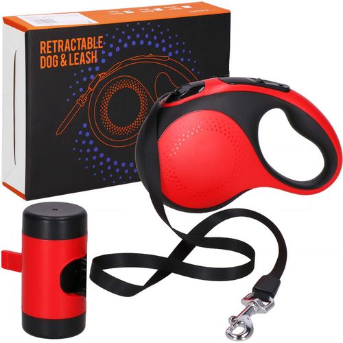 Smycz dla psa taśmowa, automatyczna z pojemnikiem na worki, L - do 50 kg dł. 5 m czarno-czerwona na Arena.pl