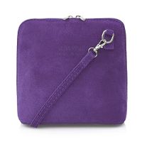 VERA PELLE torebka zamszowa listonoszka stożek z paskiem V452 fioletowa