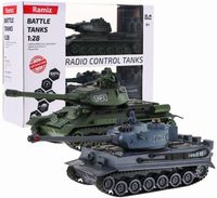 DUŻY ZESTAW Bitwa CZOŁGÓW Na Pilota R/C 2w1 Tiger Vs T-34 1:28 Dźwięki