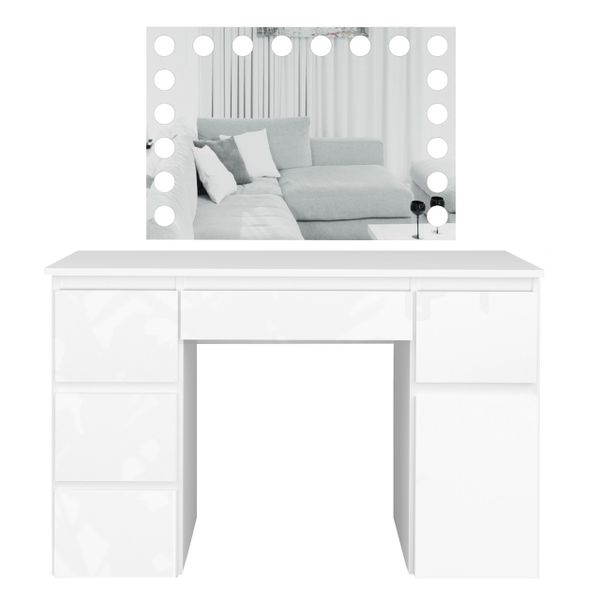 Toaletka MEGAN B2 z lustrem VISAGE biała/FRONTY POŁYSK zdjęcie 4