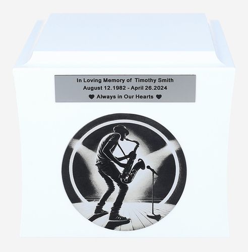 Urna dla saksofonisty Urna kremacyjna z saksofonem Biała / Plakietka na Arena.pl