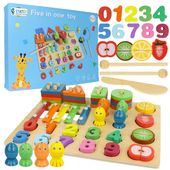 DREWNIANA GRA LOGICZNA SORTER MONTESSORI ZESTAW 5W1 ŁOWIENIE RYBEK CYMBAŁKI