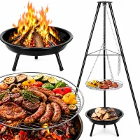 Palenisko grill ogrodowy ognisko trójnóg z rusztem 50cm wiszący duży 150cm