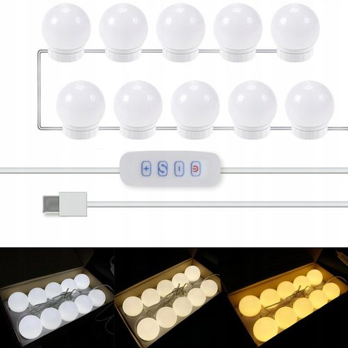 10x ŚWIATEŁKA LAMPKI LED NA LUSTRO TOALETKI 10 Poziomów Jasności 4,5M na Arena.pl