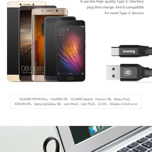KABEL BASEUS NIMBLE 23CM USB-C 3A PŁASKI TPE na Arena.pl