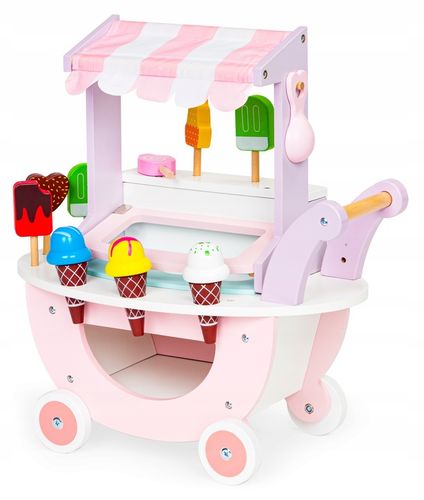 Drewniany Wózek Lodziarnia Stragan Dla Dzieci Sklep Montessori Duży 3w1 na Arena.pl
