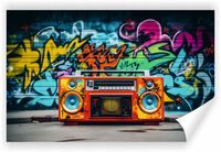 Fototapeta PREMIUM STRUKTURA ZMYWALANA boombox na tle ściany z graffiti