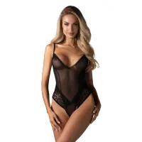 obsessive blomentis body czarne xs/s z siateczką i koronką, regulacja