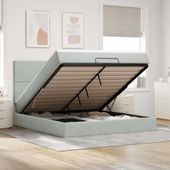 Rama łóżka otomana z materacami, szara, 180x200 cm, aksamit