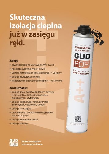 Pianka PUR do ociepleń izolacji, 2 dysze do natryskiwania 850ml GUDFOR A++ na Arena.pl