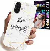 ETUI DO IPHONE 16 PLUS - BIAŁY MARMUREK W ZŁOTE RAMKI LOVE YOU