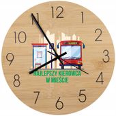 Bambusowy ZEGAR ścienny z nadrukiem UV prezent dla KIEROWCY AUTOBUSU + IMIĘ