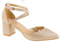 Czółenka sandały na obcasie słupku 6 cm. złote brokatowe Rozmiar obuwia - 38