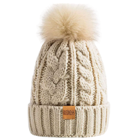 Damska Czapka Zimowa Beanie Ciepła Podszewka Stylowa Polarowa Beżowa