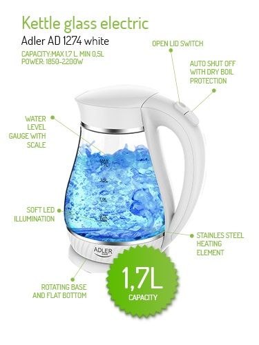 AD 1274 white Czajnik szklany 1,7L zdjęcie 9