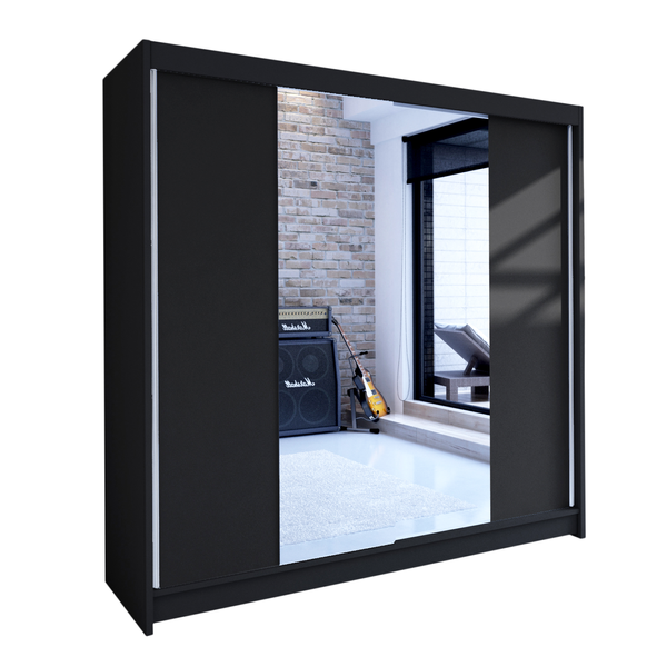 SZAFA PRZESUWNA TALIN II z lustrem 180 Garderoba - CZARNY zdjęcie 1