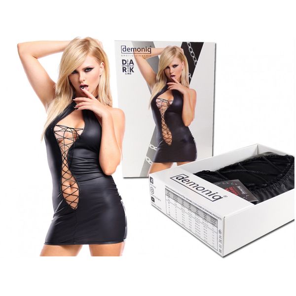 Czarna sukienka wetlook jak skóra wiązana dopasowana XXL zdjęcie 5