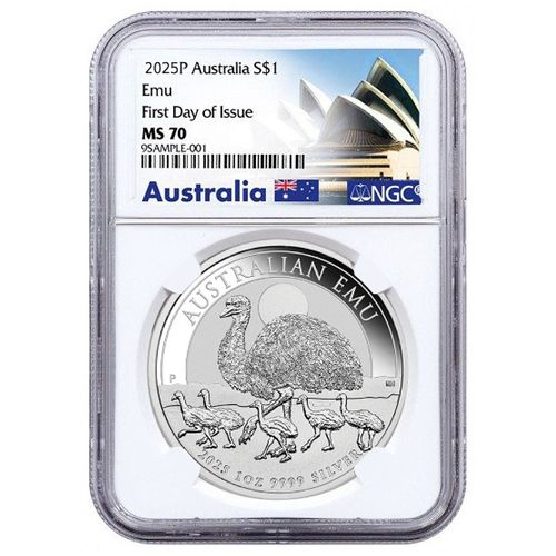 Australijski Emu 1 uncja Srebra 2025 MS 70 NGC First Day of Issue na Arena.pl