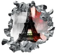Naklejka samoprzylepna 3D dziura w ścianie Paryż