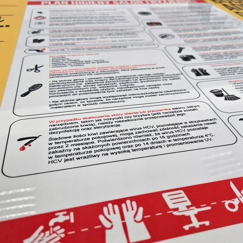 TABLICA INFORMACYJNA PLAN HIGIENY SALONU KOSMETYCZNEGO HIPS A3 Druk UV na Arena.pl