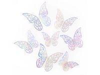 Naklejki na ścianę 3D, Motyle, koronkowe holograficzne srebrne, 12 szt.