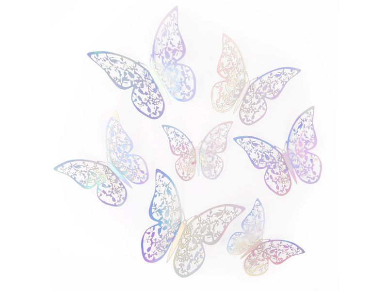 Naklejki na ścianę 3D, Motyle, koronkowe holograficzne srebrne, 12 szt. zdjęcie 1