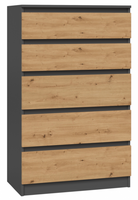 Komoda 5 Szuflad 70 cm Antracyt + Artisan MALWINA TS - 5 Kolorów
