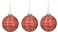 Kpl.3 bombek szklanych czerwonych w kratę