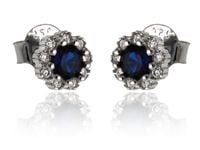 RODOWANE SREBRNE KOLCZYKI KWIATKI SZAFIR CYRKONIE