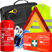 ZESTAW SAMOCHODOWY GAŚNICA APTECZKA KAMIZELKA TRÓJKĄT LINKA TORBA DUŻA