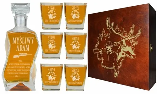 KARAFKA + 6 SZKLANEK DO WHISKY W PUDEŁKU Z GRAWEREM PREZENT DLA MYŚLIWEGO na Arena.pl