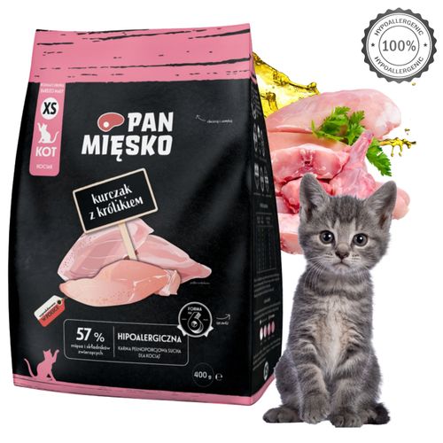 sucha karma dla kota kurczak królik pan mięsko hipoalergiczna kotek xs 400g na Arena.pl