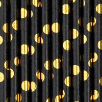 Słomki papierowe czarne w złote kropki, 10 szt.