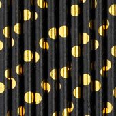 Słomki papierowe czarne w złote kropki, 10 szt.