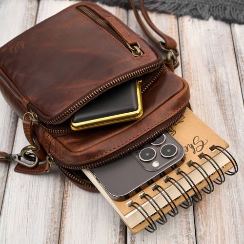 saszetka męska skórzana na ramię brązowa mała funkcjonalna na Arena.pl