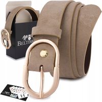 Skórzany pasek damski do spodni sukienki skóra nude zamszowa 3 cm Beltimore