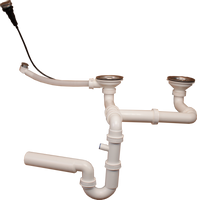 Syfon przyścienny podwójny do zlewu granitowego z korkiem automatycznym