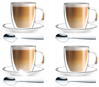 ZESTAW FILIŻANKI TERMICZNE HERBATY KAWY CAPPUCINO SZKLANKI 250 + ŁYŻECZKI
