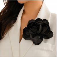 BROSZKA PRZYPINKA RÓŻA DUŻA 13 CM KWIAT SATYNOWA CZARNA ELEGANCKA