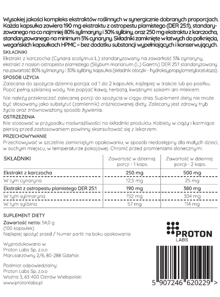 Proton Labs Ostropest + Karczoch 100 kaps. zdjęcie 2