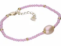 POZŁACANA SREBRNA BRANSOLETKA FASETOWANY WRZOSOWY KRYSZTAŁ PERŁA HODOWLANA