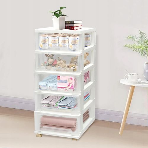 PLASTIKOWY POJEMNIK REGAŁ KOSZ NA ZABAWKI SZUFLADY 5 PÓŁEK na kółkach na Arena.pl