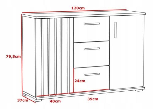 KOMODA Z LAMELAMI SZUFLADY SZAFKI 120 CM NOWOCZESNA LOFT POJEMNA na Arena.pl