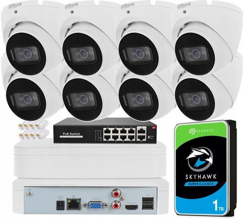 Zestaw Monitoringu Dahua 8x Kamera IPC-HDW1530T-0280B-S6 5Mpx Aplikacja PoE na Arena.pl