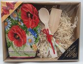 rękawica + sztućce drewniane kwiaty - dla Wspaniałej Kobiety  36 x 28 cm.