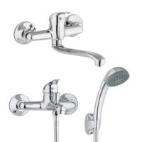 Zestaw bateria prysznicowa - ścienna i bateria umywalkowa chrom