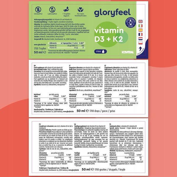 WITAMINA D3 K2 MK7 - 1700 kropel 50 ml - Menachinon Premium gloryfeel zdjęcie 5