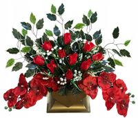 KOMPOZYCJA CMENTARZ STROIK GRÓB BUKIET SZTUCZNY WIĄZANKA SERCE RÓŻE