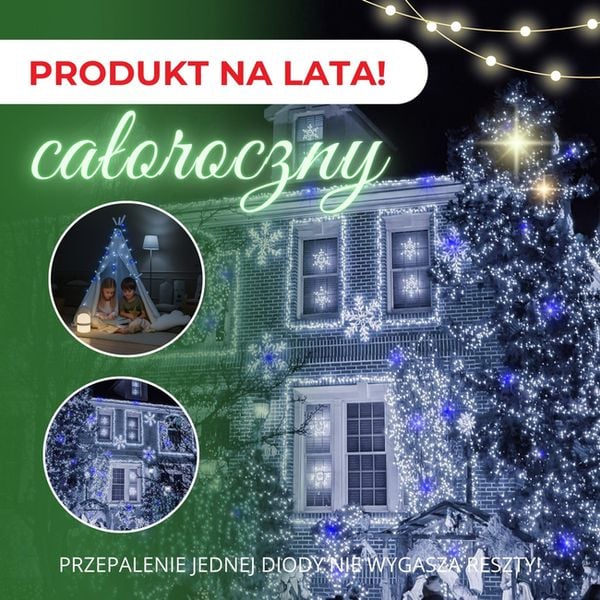 Lampki choinkowe 300 led zimny biały, flash niebieski 25,5 m oświetlenie świąteczne IP44 zdjęcie 3