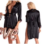 SZLAFROK SATYNOWY ELEGANCKI KORONKA SEXY S/M